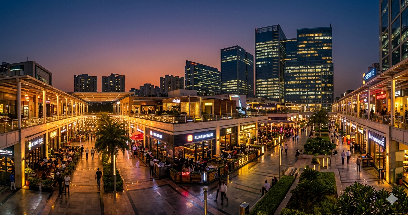 places to visit in Gurgaon – Cyber Hub night view